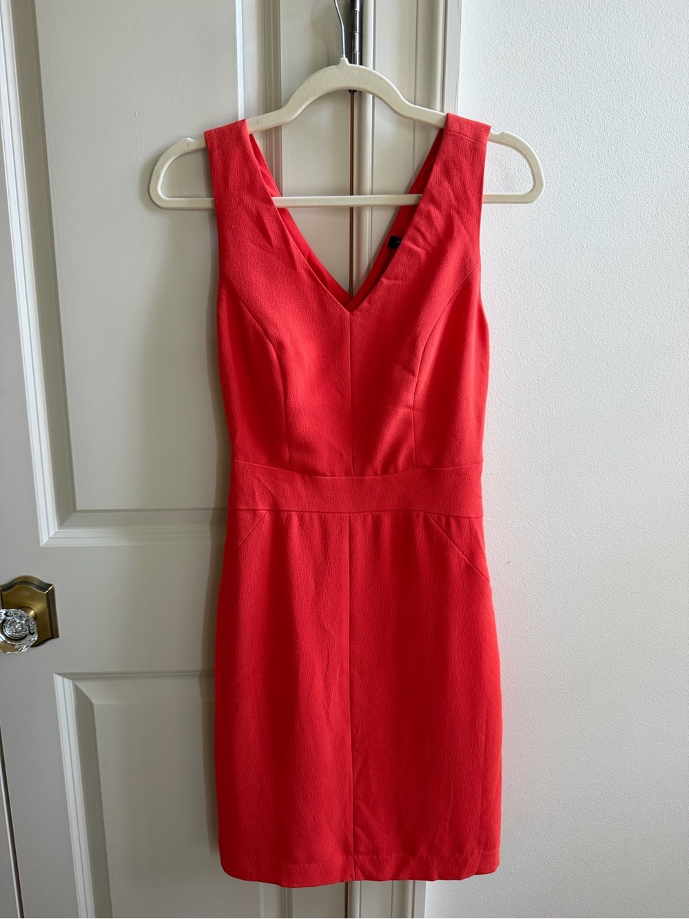Sleeveless V-Neck Red Orange Sheath Dress